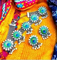 PUJVI Alloy Silver Contemporary/Fashion Necklace set Combo Choker [Kanha peacock combo necklace set]-thumb4