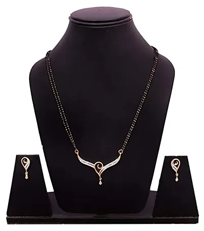 Trendy Attractive Alloy Gold Plated Mangalsutra with Earrings