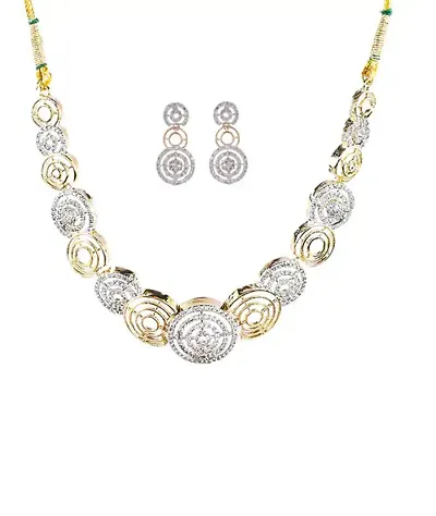 Sunhari Jewels American Diamond Round Silver Gold Necklace set
