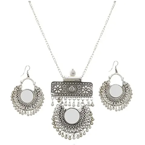 Sunhari Jewels oxidised Mirror Long Pendant Set