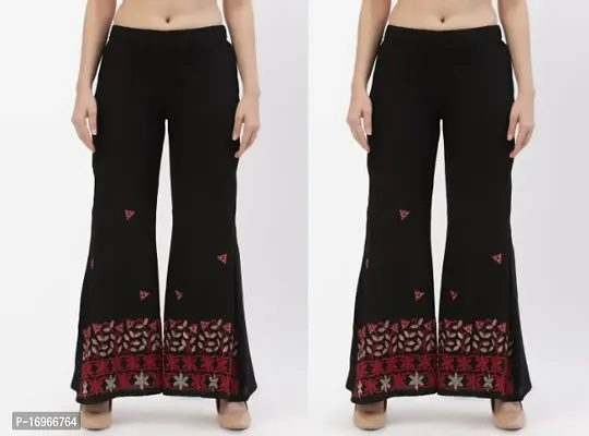 Exclusive Black Rayon Embroidered Work Palazzos for Womens (Pack of 2)-thumb0