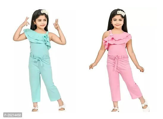 Stylish Designer Cotton Blend Jumpsuit For Girls Pack Of 2