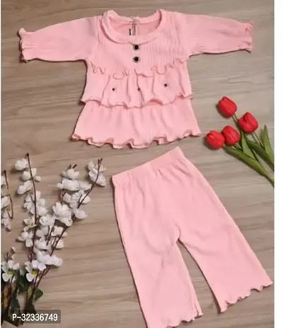 Beautiful Pink Cotton Blend Solid Top With Bottom Set For E9Girls-thumb0