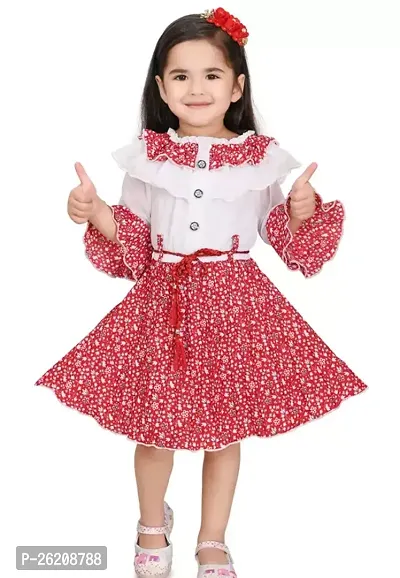 Fabulous Red Cotton Blend Printed Frocks For Girls-thumb0