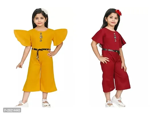 Stylish Designer Cotton Blend Jumpsuit For Girls Pack Of 2-thumb0