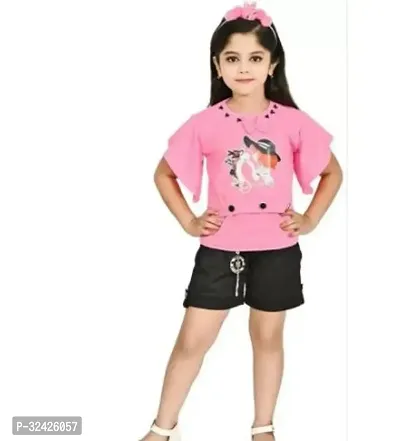 Fabulous Pink Crepe Clothing Set For Girls-thumb0