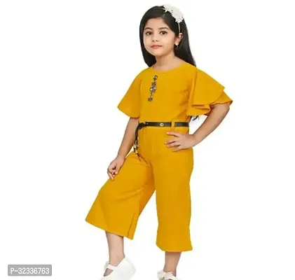 Beautiful Yellow Cotton Blend Solid Top With Bottom Set For E9Girls-thumb0