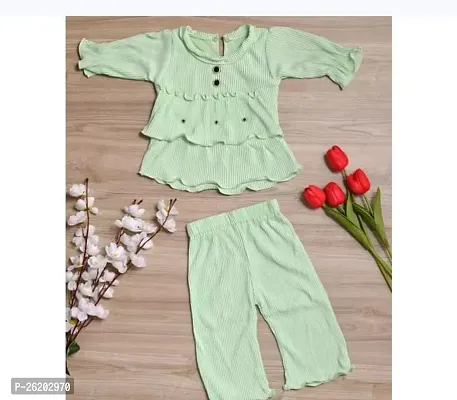 Fabulous Green Top With Bottom Set For Girls
