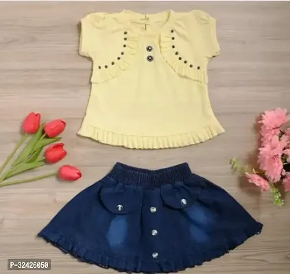 Fabulous Yellow Cotton Blend Clothing Set For Girls-thumb0