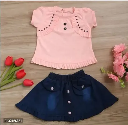 Fabulous Pink Cotton Blend Clothing Set For Girls