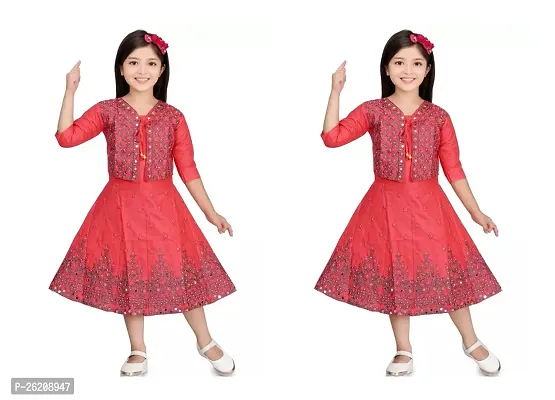 Fabulous Red Cotton Blend Printed Frocks For Girls Pack Of 2-thumb0