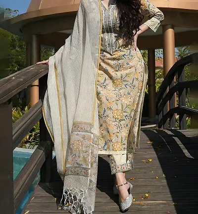 Stylish Viscose Rayon Straight Kurta with Pant and Dupatta Set