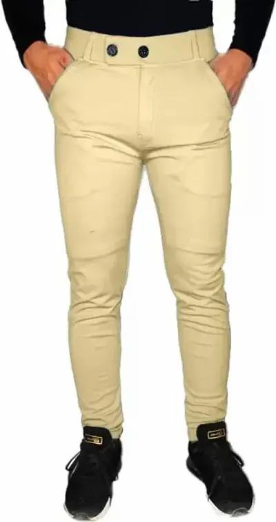 Stylish Lycra Mid-Rise Solid Trousers For Men