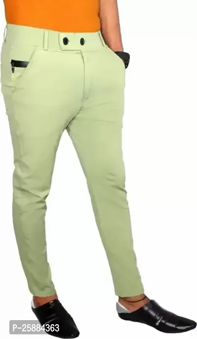 Stylish Olive Lycra Mid-Rise Solid Trousers For Men