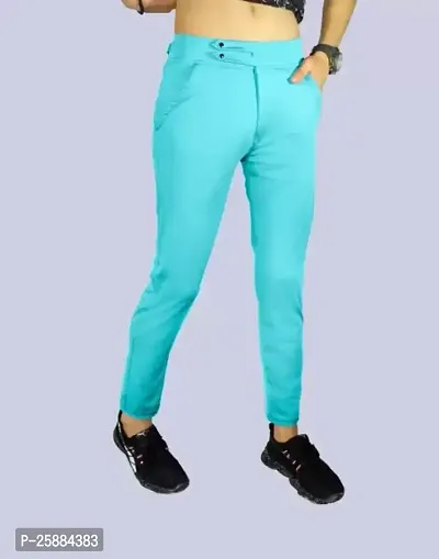 Stylish Blue Lycra Mid-Rise Solid Trousers For Men