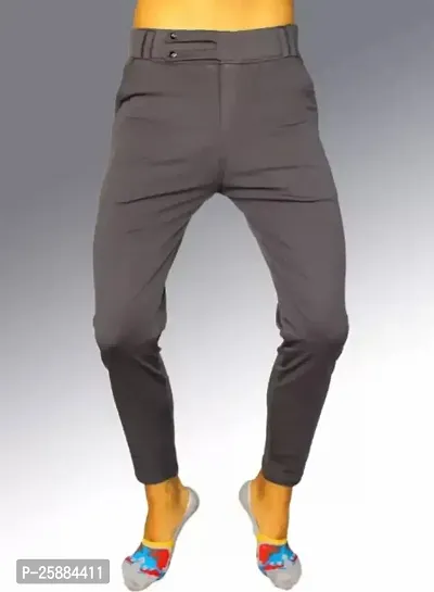 Stylish Brown Lycra Mid-Rise Solid Trousers For Men