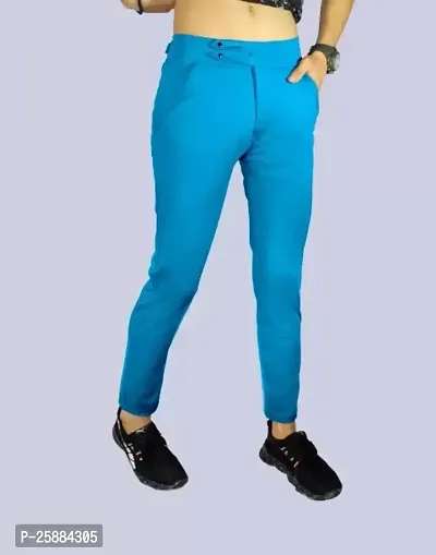 Stylish Blue Lycra Mid-Rise Solid Trousers For Men