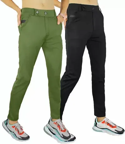 Stylish Lycra Mid-Rise Solid Trousers For Men Pack Of 2