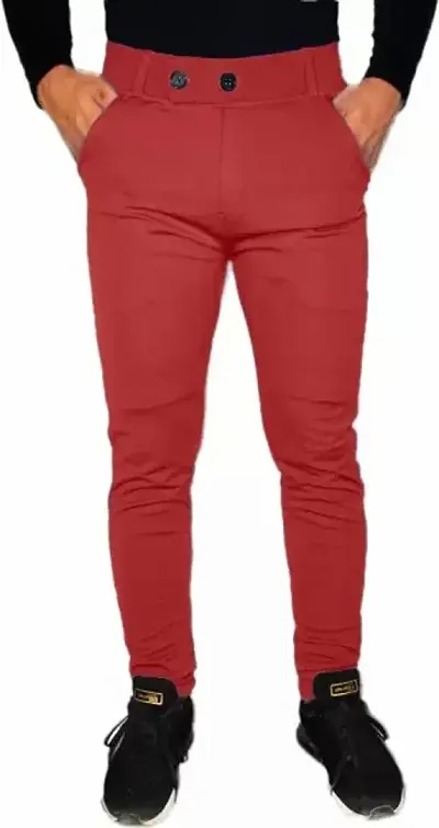 Stylish Lycra Mid-Rise Solid Trousers For Men