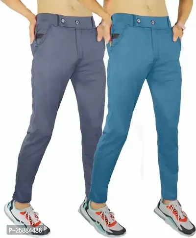 Stylish Multicoloured Lycra Mid-Rise Solid Trousers For Men Pack Of 2