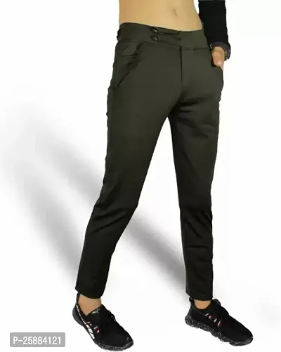 Stylish Green Lycra Mid-Rise Solid Trousers For Men