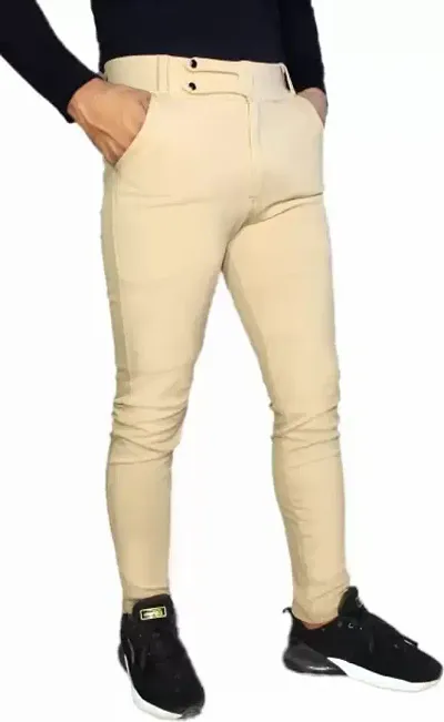 Stylish Lycra Mid-Rise Solid Trousers For Men