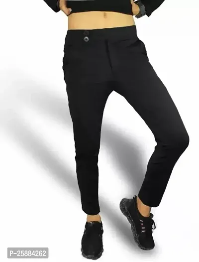 Stylish Black Lycra Mid-Rise Solid Trousers For Men
