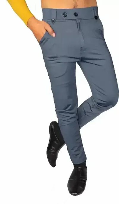 Stylish Brown Lycra Mid-Rise Solid Trousers For Men