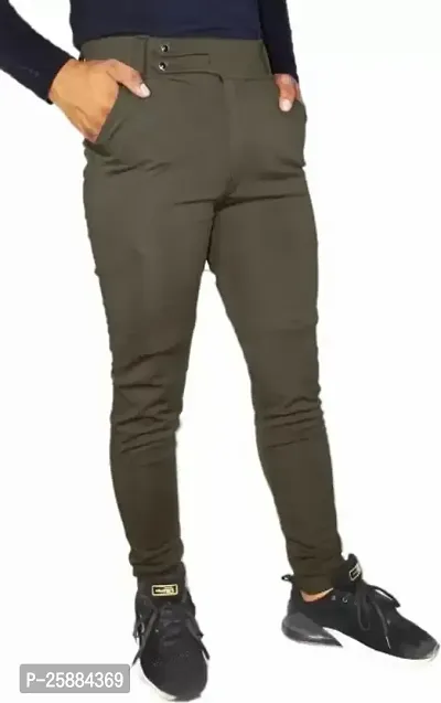 Stylish Brown Lycra Mid-Rise Solid Trousers For Men