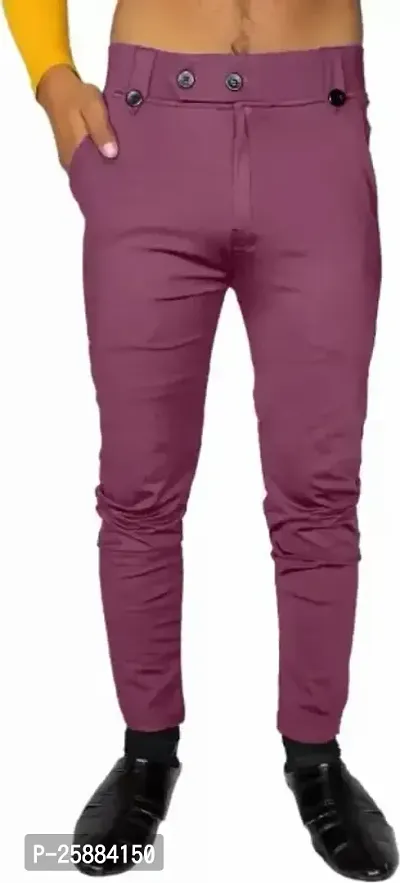 Stylish Purple Lycra Mid-Rise Solid Trousers For Men