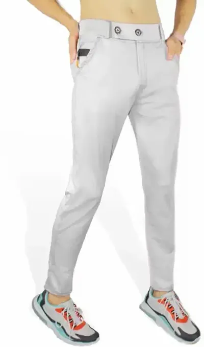 Stylish Lycra Mid-Rise Solid Trousers For Men