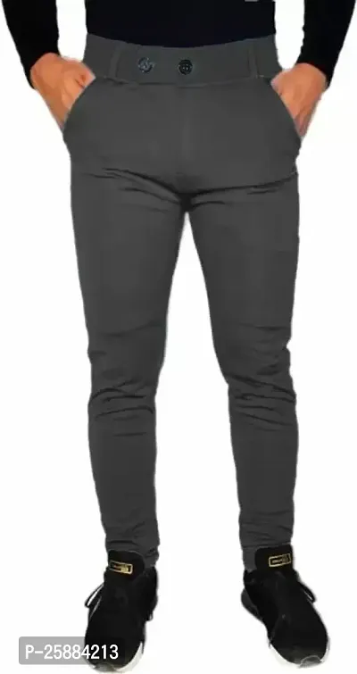 Stylish Black Lycra Mid-Rise Solid Trousers For Men