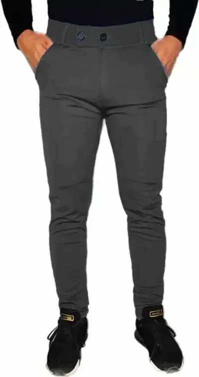 Stylish Lycra Mid-Rise Solid Trousers For Men