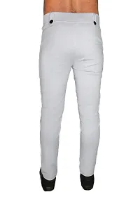 Stylish White Lycra Mid-Rise Solid Trousers For Men-thumb1