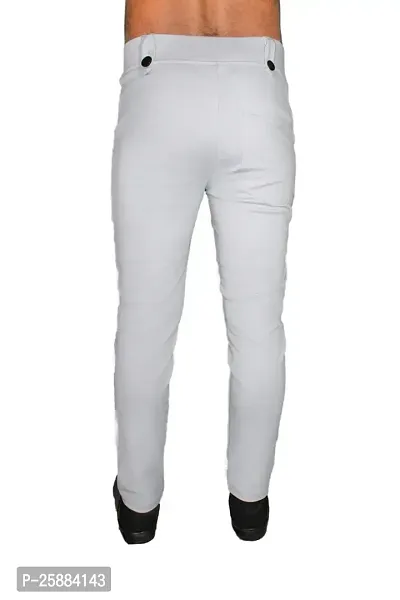 Stylish White Lycra Mid-Rise Solid Trousers For Men-thumb2