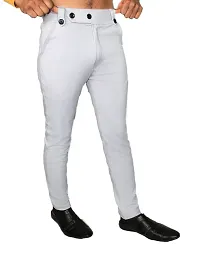 Stylish White Lycra Mid-Rise Solid Trousers For Men-thumb2