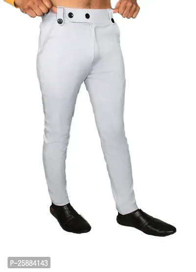 Stylish White Lycra Mid-Rise Solid Trousers For Men-thumb3