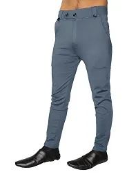 Stylish Grey Lycra Mid-Rise Solid Trousers For Men-thumb1