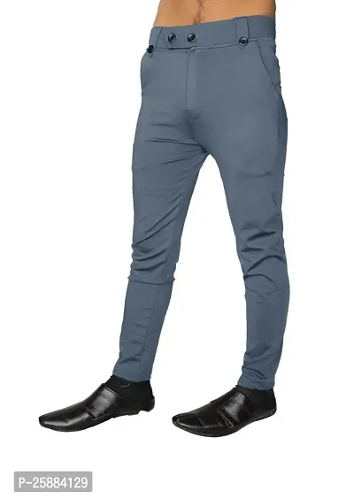 Stylish Grey Lycra Mid-Rise Solid Trousers For Men-thumb2