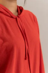 Women's Winter Wear Red Full Sleeve Self Design Sweatshirt-thumb1