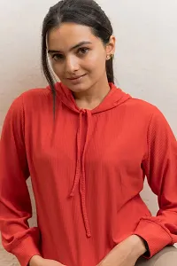 Women's Winter Wear Red Full Sleeve Self Design Sweatshirt-thumb2