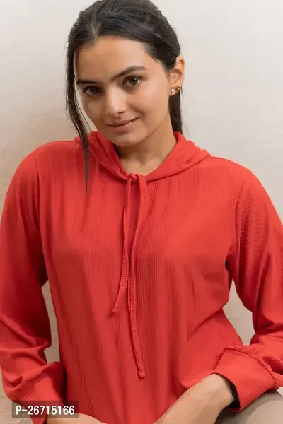 Women's Winter Wear Red Full Sleeve Self Design Sweatshirt-thumb3