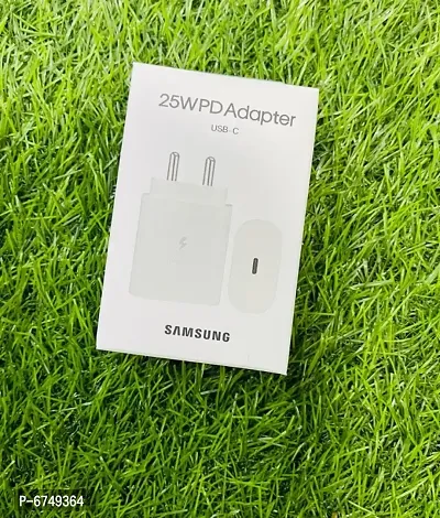 PRTK samsung 25w usb-c extremely good rapid charging adapter with cable cellular charger with detachable cable (white, cable protected)