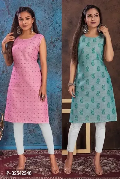 Elegant Cotton Blend Printed Kurta For Women- Pack Of 2-thumb0