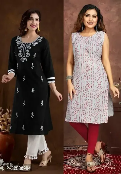 Stylish Multicoloured Cotton Blend Kurta For Women Combo Of 2