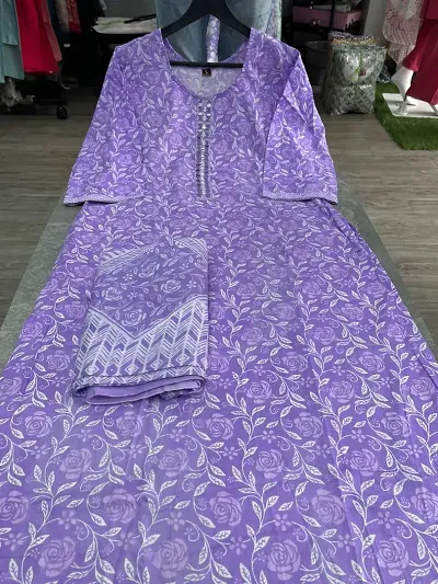 Stylish Cotton Blend Printed A-Line Kurtis Bottom and Dupatta Set