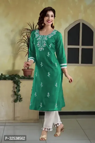 Stylish Green Cotton Blend Kurta For Women-thumb0