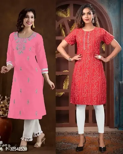 Elegant Cotton Blend Embroidered Kurta For Women- Pack Of 2-thumb0