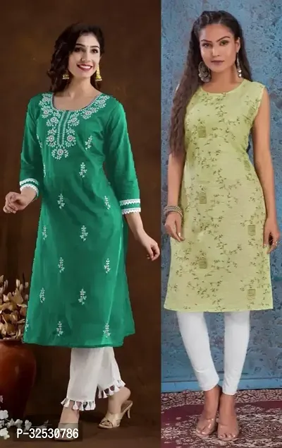 Stylish Multicoloured Cotton Blend Kurta For Women Combo Of 2