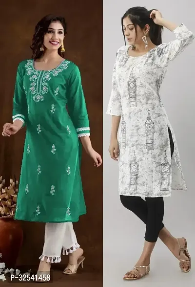 Elegant Cotton Blend Embroidered Kurta For Women- Pack Of 2